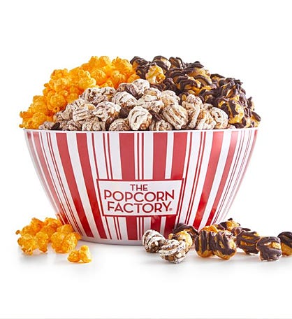 Retro Reusable Popcorn Bowl with Popcorn
